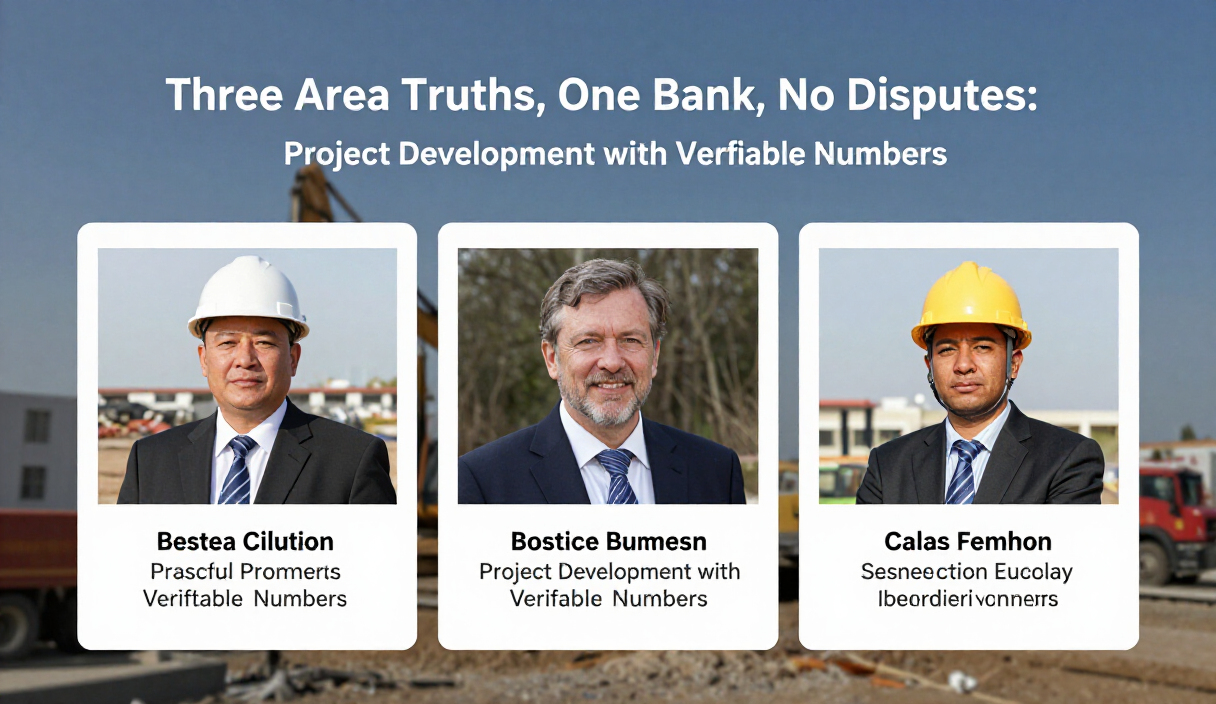 Three Area Truths, One Bank, No Disputes: Project Development with Verifiable Numbers